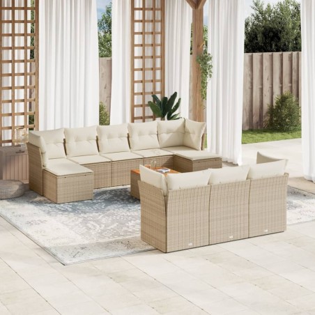 vidaXL Set de sofás de jardín 11pzas con cojines ratán sintético beige