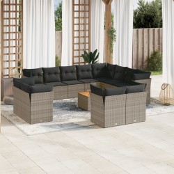 vidaXL Set sofás de jardín con cojines 13 piezas ratán sintético gris