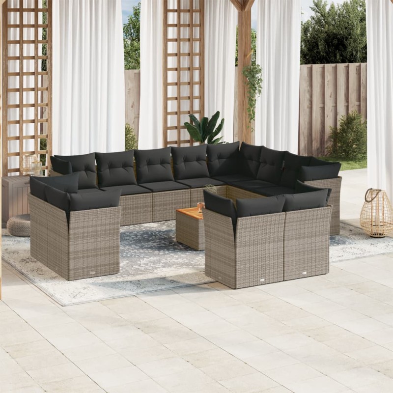 vidaXL Set sofás de jardín con cojines 13 piezas ratán sintético gris vidaXL Set sofás de jardín con cojines 13 piezas ratán sintético gris