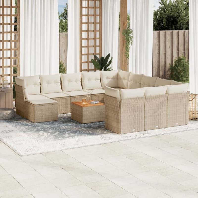vidaXL Set sofás de jardín con cojines 13 pzas ratán sintético beige vidaXL Set sofás de jardín con cojines 13 pzas ratán sintético beige