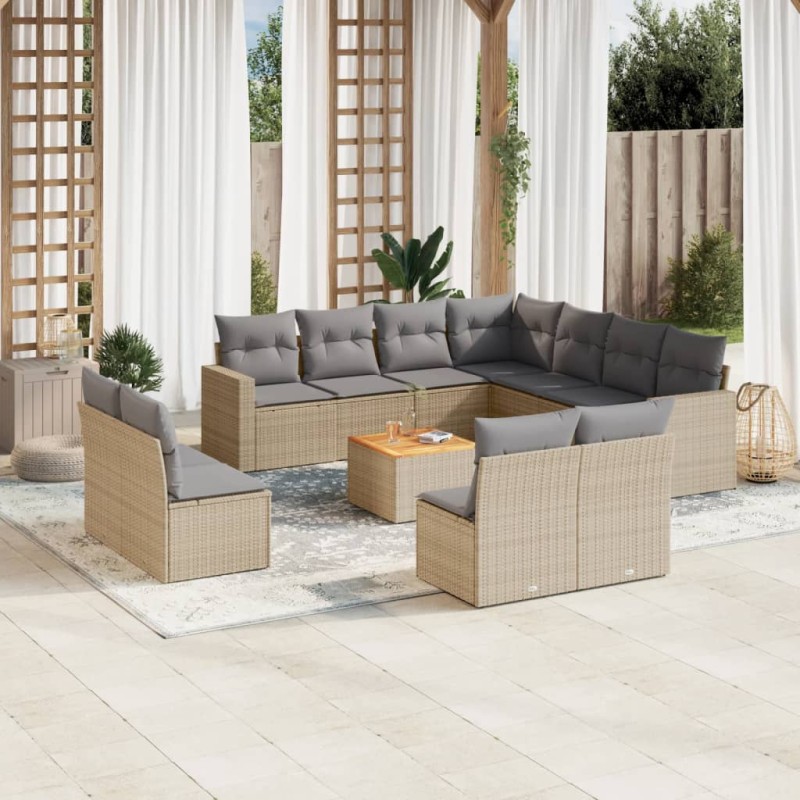 vidaXL Juego de sofás jardín con cojines beige mezcla 12 pzas ratán PE vidaXL Juego de sofás jardín con cojines beige mezcla 12 pzas ratán PE