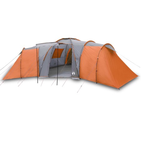 vidaXL Tienda de campaña 12 personas tafetán 185T gris y naranja