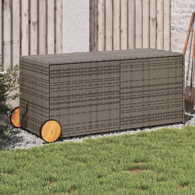 vidaXL Caja de almacenaje jardín con ruedas ratán sintético gris 283L vidaXL Caja de almacenaje jardín con ruedas ratán sintético gris 283L