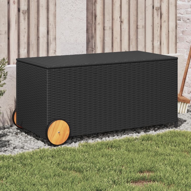 vidaXL Caja de almacenaje jardín con ruedas ratán sintético negro 190L vidaXL Caja de almacenaje jardín con ruedas ratán sintético negro 190L