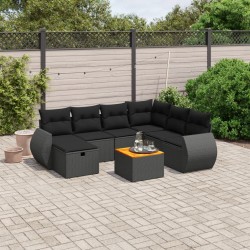 vidaXL Set de sofás de jardín 8 piezas y cojines ratán sintético negro
