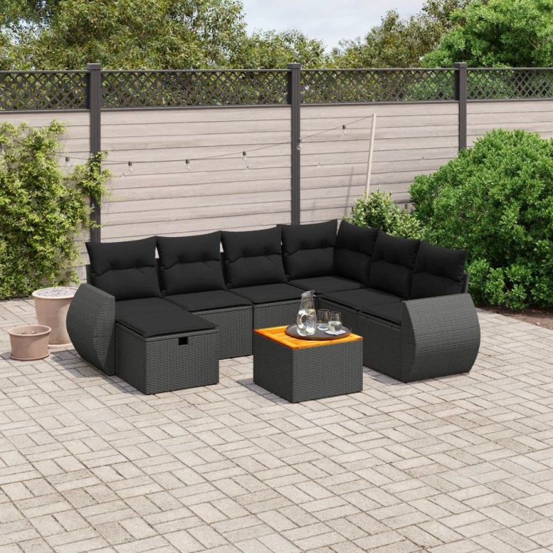 vidaXL Set de sofás de jardín 8 piezas y cojines ratán sintético negro