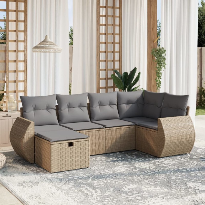 vidaXL Juego de sofás jardín con cojines beige mezcla 6 pzas ratán PE vidaXL Juego de sofás jardín con cojines beige mezcla 6 pzas ratán PE