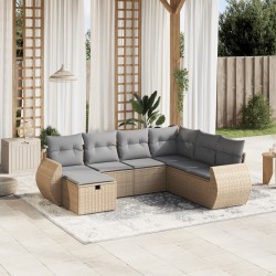 vidaXL Juego de sofás jardín con cojines beige mezcla 7 pzas ratán PE