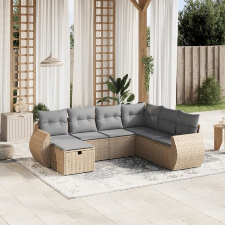 vidaXL Juego de sofás jardín con cojines beige mezcla 7 pzas ratán PE