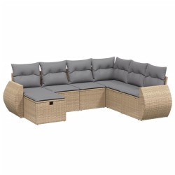 vidaXL Juego de sofás jardín con cojines beige mezcla 7 pzas ratán PE