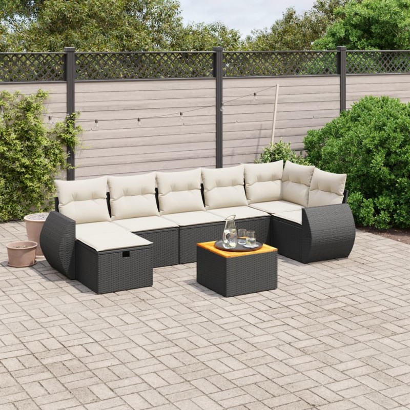 vidaXL Set de sofás de jardín 8 piezas y cojines ratán sintético negro vidaXL Set de sofás de jardín 8 piezas y cojines ratán sintético negro