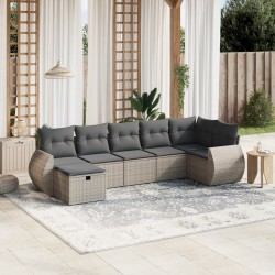 vidaXL Set de sofás de jardín 7 piezas con cojines ratán PE gris