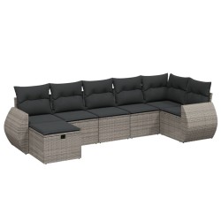 vidaXL Set de sofás de jardín 7 piezas con cojines ratán PE gris