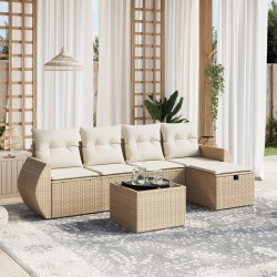 vidaXL Juego de sofás jardín con cojines 6 pzas ratán sintético beige