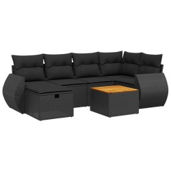 vidaXL Set de comedor de jardín 7 pzas y cojines ratán sintético negro