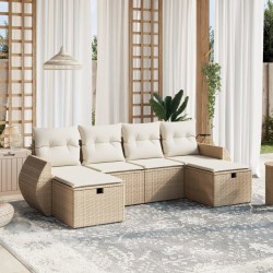 vidaXL Juego de sofás jardín con cojines 6 pzas ratán sintético beige