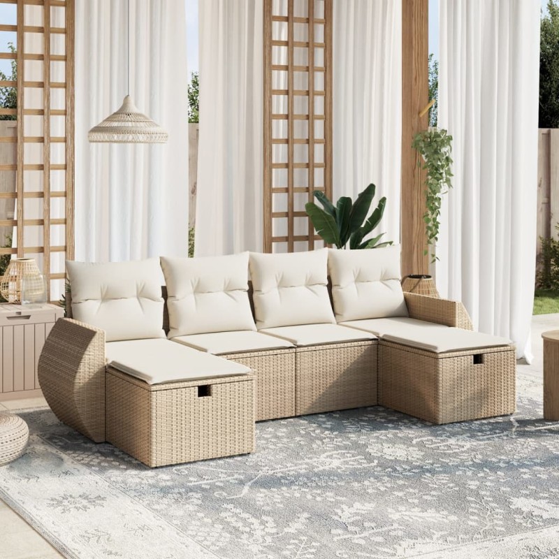 vidaXL Juego de sofás jardín con cojines 6 pzas ratán sintético beige vidaXL Juego de sofás jardín con cojines 6 pzas ratán sintético beige