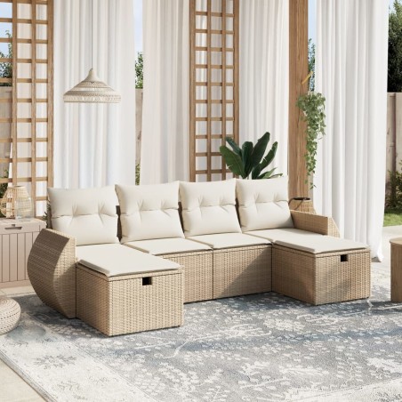vidaXL Juego de sofás jardín con cojines 6 pzas ratán sintético beige
