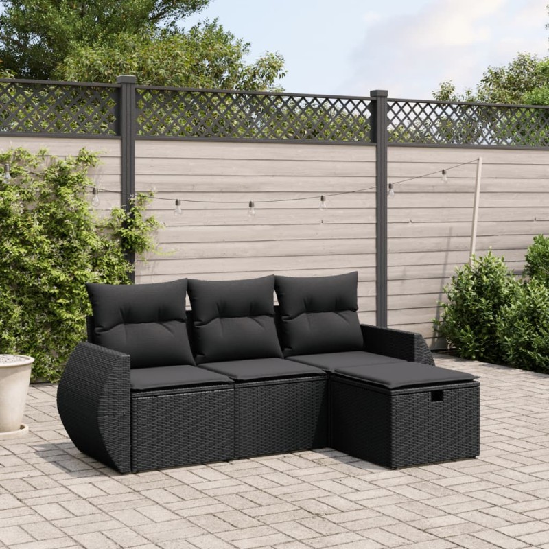 vidaXL Juego de sofás jardín 4 pzas con cojines ratán sintético negro vidaXL Juego de sofás jardín 4 pzas con cojines ratán sintético negro