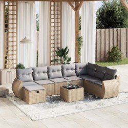 vidaXL Juego de sofás jardín con cojines beige mezcla 9 pzas ratán PE