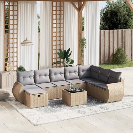 vidaXL Juego de sofás jardín con cojines beige mezcla 9 pzas ratán PE