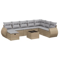 vidaXL Juego de sofás jardín con cojines beige mezcla 9 pzas ratán PE