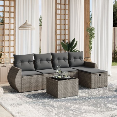 vidaXL Set de muebles de jardín 6 pzas y cojines ratán sintético gris