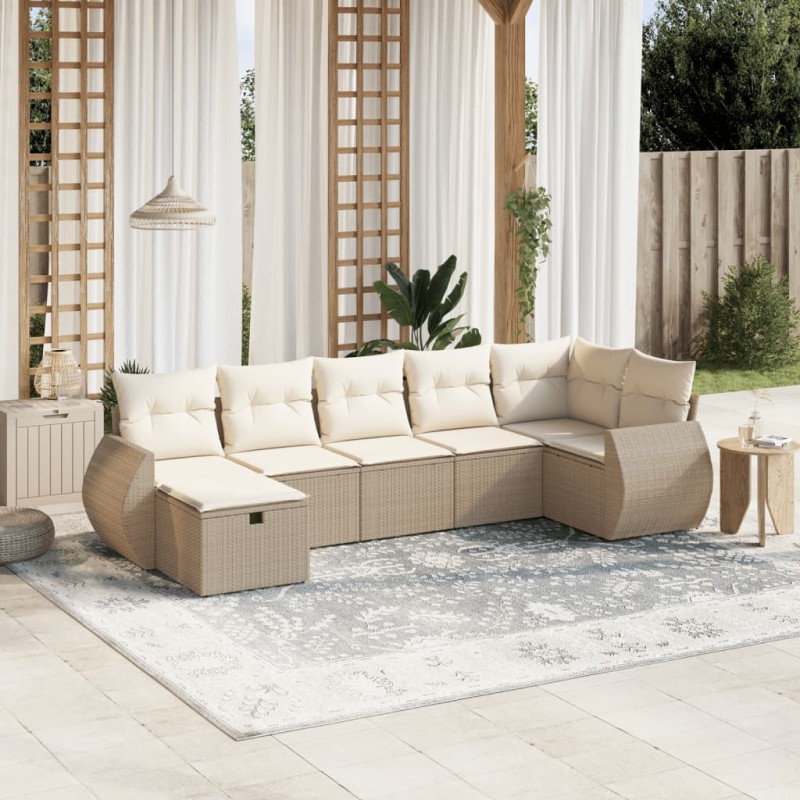 vidaXL Set sofás de jardín 7 piezas y cojines ratán sintético beige vidaXL Set sofás de jardín 7 piezas y cojines ratán sintético beige