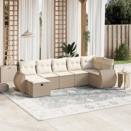vidaXL Set sofás de jardín 7 piezas y cojines ratán sintético beige