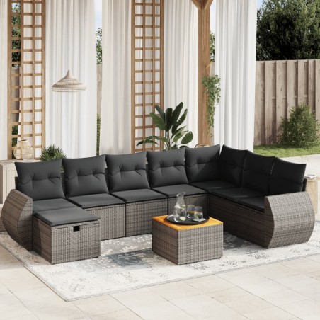 vidaXL Set de muebles de jardín 9 pzas y cojines ratán sintético gris