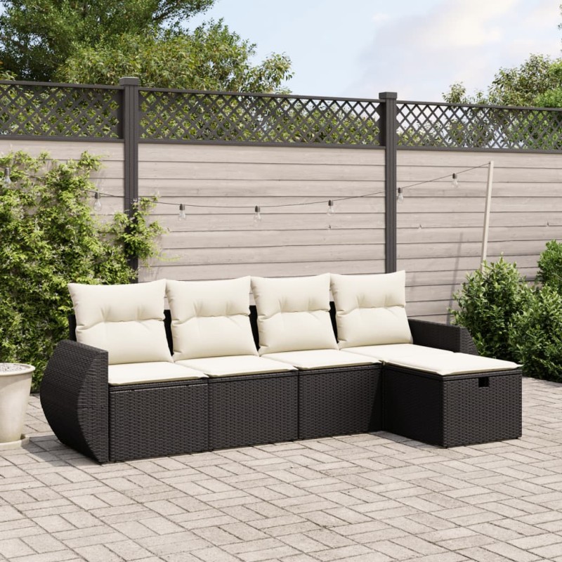 vidaXL Set de muebles de jardín 5 pzas y cojines ratán sintético negro vidaXL Set de muebles de jardín 5 pzas y cojines ratán sintético negro