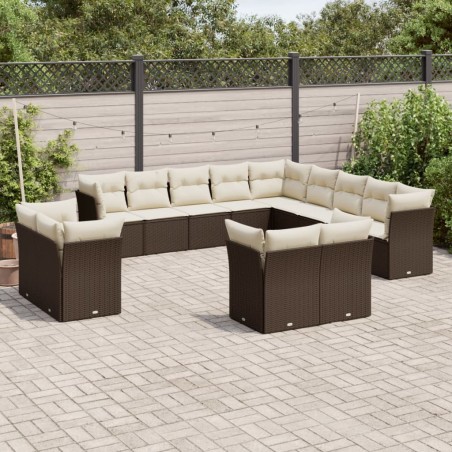 vidaXL Set de sofás de jardín con cojines 13 piezas ratán PE marrón 