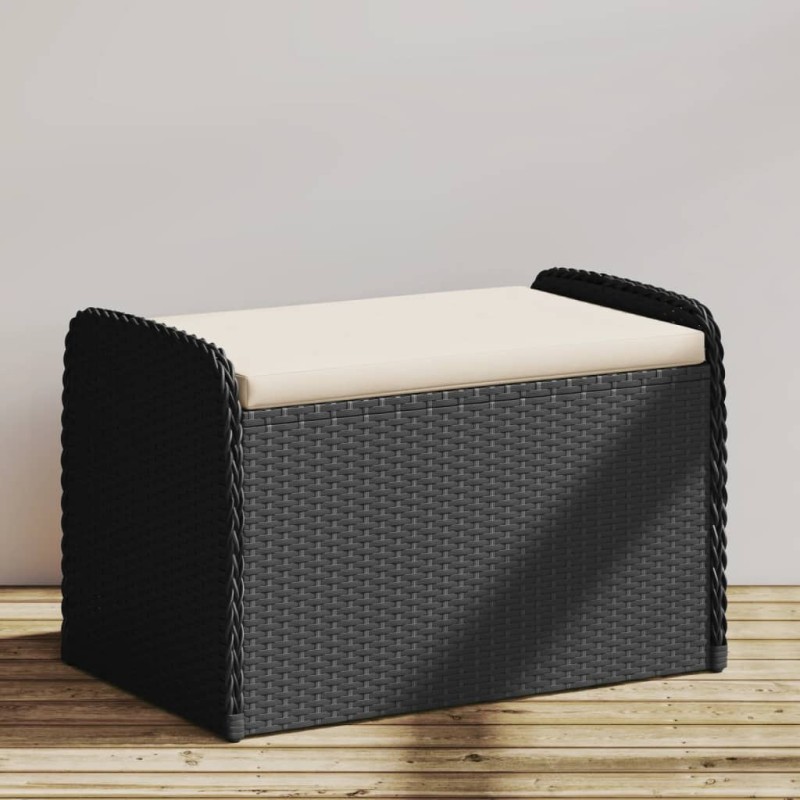 vidaXL Banco de almacenaje con cojín ratán sintético negro 80x51x52 cm vidaXL Banco de almacenaje con cojín ratán sintético negro 80x51x52 cm