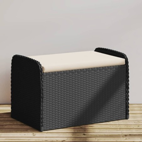 vidaXL Banco de almacenaje con cojín ratán sintético negro 80x51x52 cm