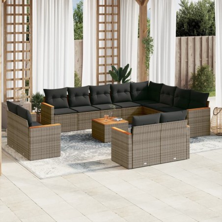 vidaXL Set sofás de jardín con cojines 13 piezas ratán sintético gris