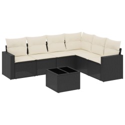 vidaXL Set de comedor de jardín 7 pzas y cojines ratán sintético negro