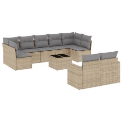 vidaXL Juego de sofás jardín con cojines beige 10 pzas ratán sintético