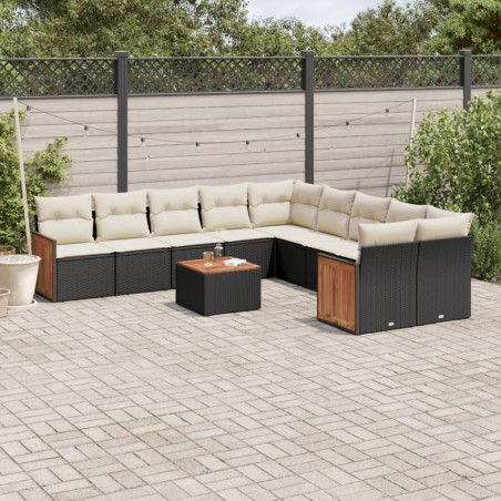 vidaXL Set de sofás de jardín 11 pzas y cojines ratán sintético negro