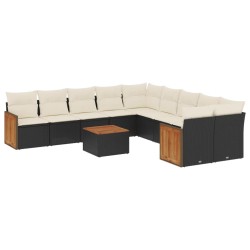 vidaXL Set de sofás de jardín 11 pzas y cojines ratán sintético negro