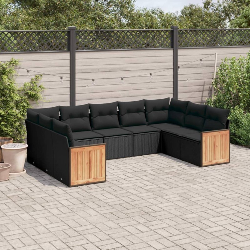 vidaXL Set de sofás de jardín 8 piezas y cojines ratán sintético negro vidaXL Set de sofás de jardín 8 piezas y cojines ratán sintético negro