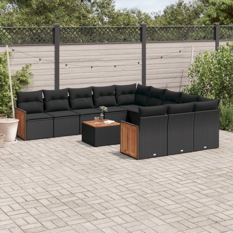 vidaXL Set de sofás de jardín 12 piezas cojines ratán sintético negro vidaXL Set de sofás de jardín 12 piezas cojines ratán sintético negro