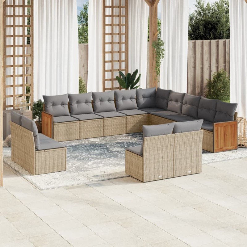 vidaXL Set sofás de jardín con cojines 13 pzas ratán sintético beige vidaXL Set sofás de jardín con cojines 13 pzas ratán sintético beige
