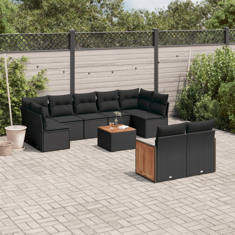 vidaXL Set de sofás de jardín 10 pzas cojines ratán sintético negro vidaXL Set de sofás de jardín 10 pzas cojines ratán sintético negro
