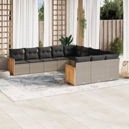 vidaXL Set de sofás de jardín 11 pzas y cojines ratán sintético gris