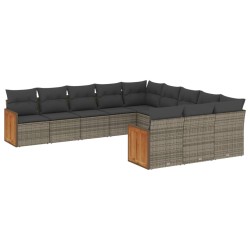 vidaXL Set de sofás de jardín 11 pzas y cojines ratán sintético gris