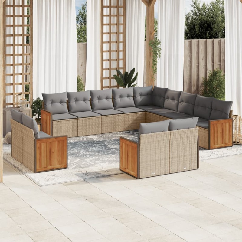 vidaXL Set sofás de jardín con cojines 13 pzas ratán sintético beige vidaXL Set sofás de jardín con cojines 13 pzas ratán sintético beige
