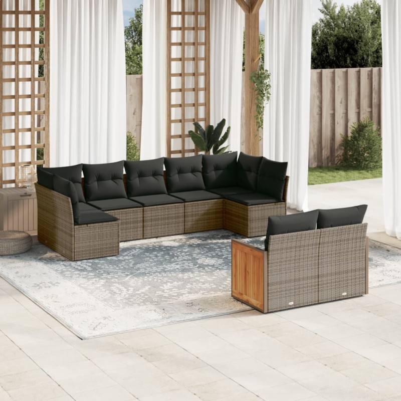 vidaXL Set de muebles de jardín 9 pzas y cojines ratán sintético gris vidaXL Set de muebles de jardín 9 pzas y cojines ratán sintético gris