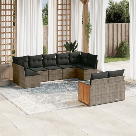vidaXL Set de muebles de jardín 9 pzas y cojines ratán sintético gris