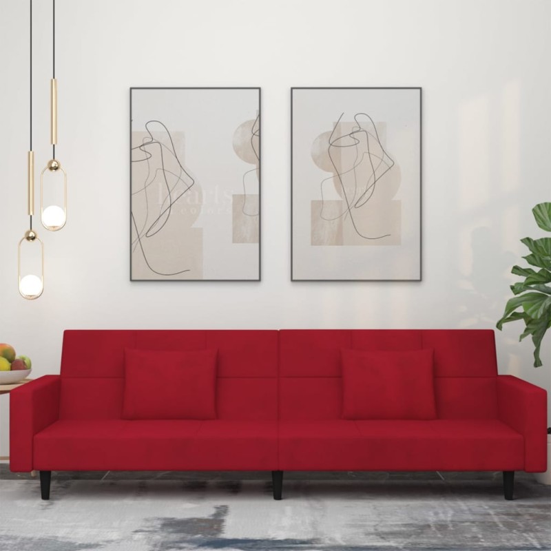 vidaXL Sofá cama de 2 plazas con dos almohadas terciopelo rojo tinto vidaXL Sofá cama de 2 plazas con dos almohadas terciopelo rojo tinto