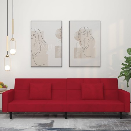 vidaXL Sofá cama de 2 plazas con dos almohadas terciopelo rojo tinto